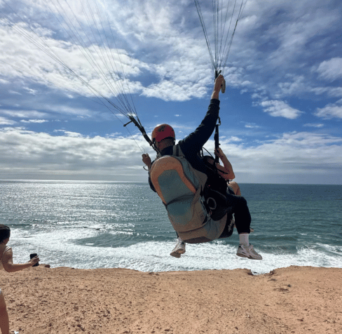Agadir aerial coastline paragliding sunset flight